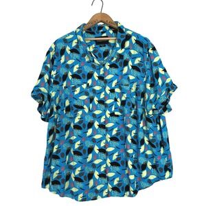 Wildfang The Empower SS Button Up Shirt Blue Abstract Print Rayon Plus Size 3X